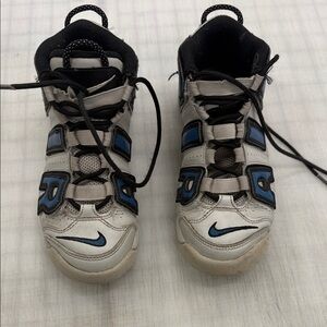 Nike Kids White and Blue High-Top Sneakers uptempos Used size 3 kids